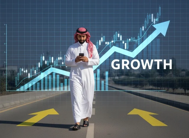 Saudi Businessman with Digital Financial Growth Chart