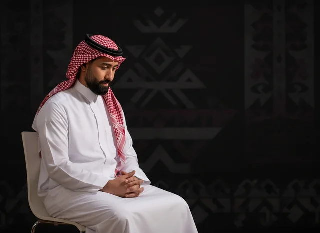 Saudi Man in Traditional Thobe and Red Shemagh