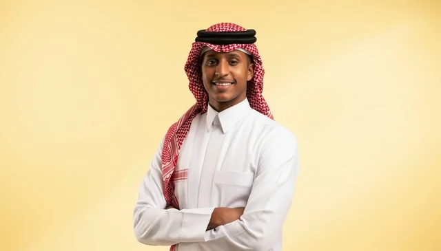 A Saudi businessman with a yellow background.