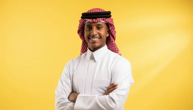 A Saudi businessman with a yellow background.