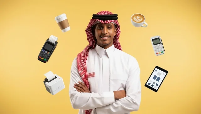 رجل أعمال سعودي مع أيقونات الدفع الرقمي رجل أعمال سعودي مع أيقونات الدفع الرقمي