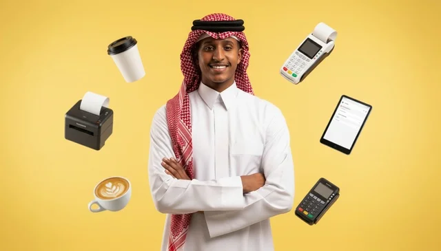 رجل سعودي مع حلول الدفع الإلكتروني والتقنية المالية