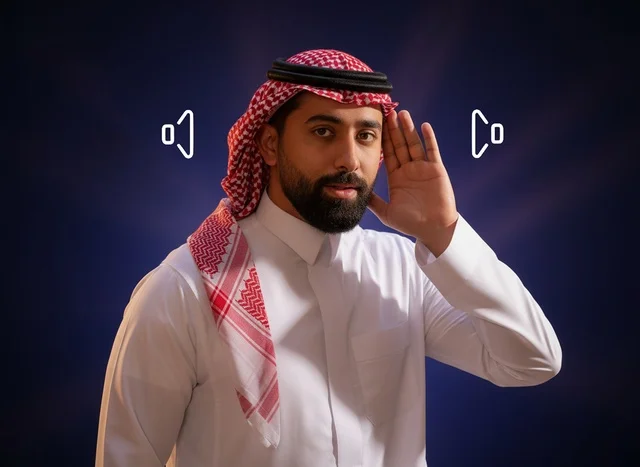 رجل سعودي بالزي التقليدي في وضعية الاستماع والتركيز