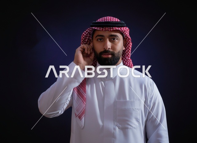 رجل سعودي بالثوب التقليدي والشماغ الأحمر