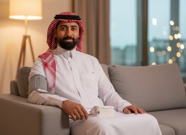رجل سعودي يقيس ضغط الدم في المنزل