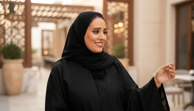 Saudi Woman in Black Abaya Traditional Courtyard