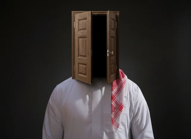 عمل فني سريالي لرجل سعودي برأس على شكل باب