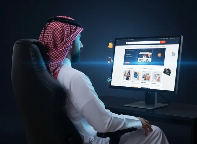 Saudi Man Using E-commerce Website on Computer