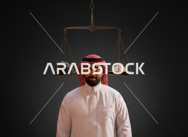 رجل سعودي مع ميزان يحمل الماس والفحم