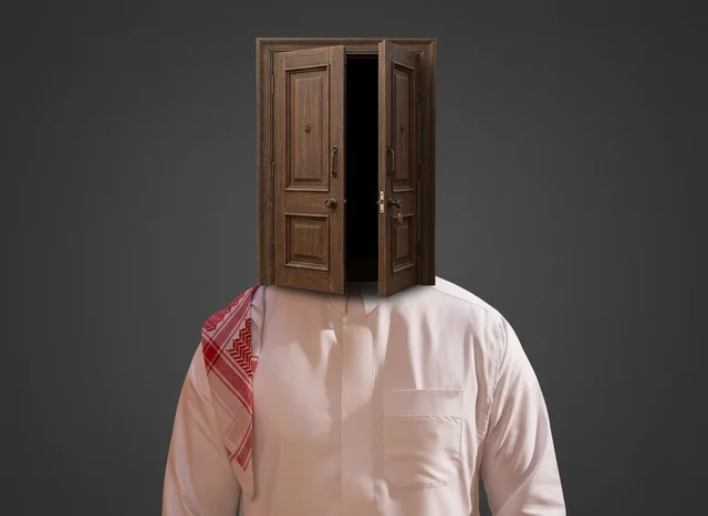 Surreal Saudi Man Conceptual Portrait with Open Door Head