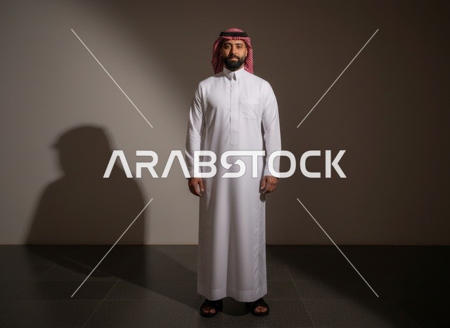 بورتريه لرجل سعودي بالثوب التقليدي في معرض فني
