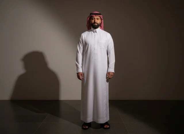 بورتريه لرجل سعودي بالثوب التقليدي في معرض فني