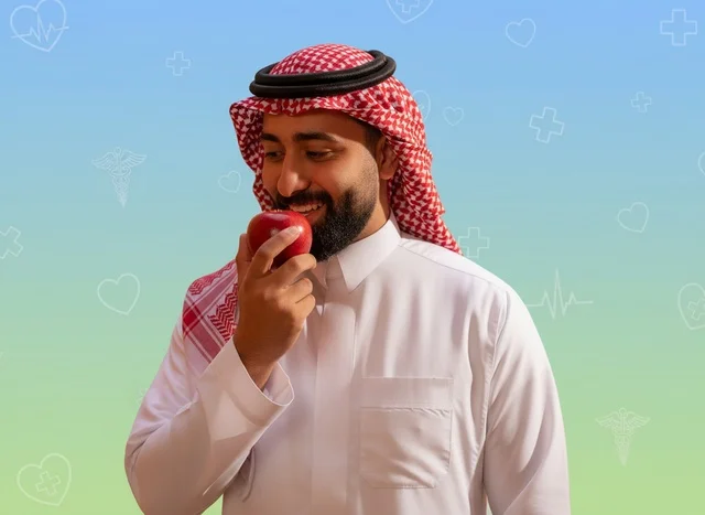 Saudi Man Holding Red Apple for Healthy Lifestyle