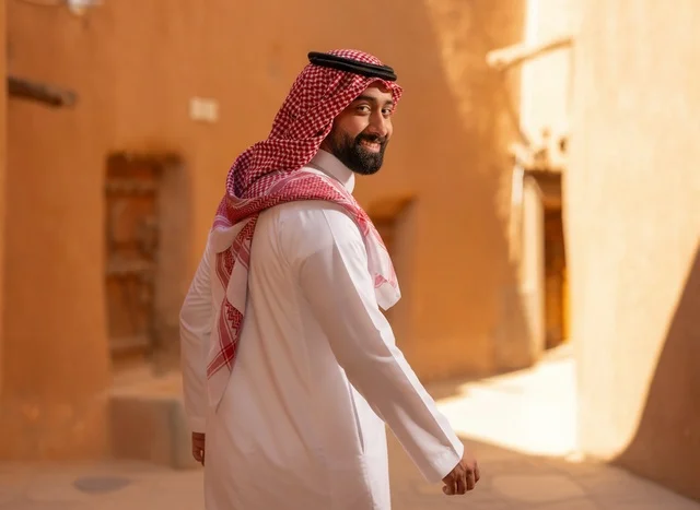 Saudi Man in Traditional Dress at Historical Village