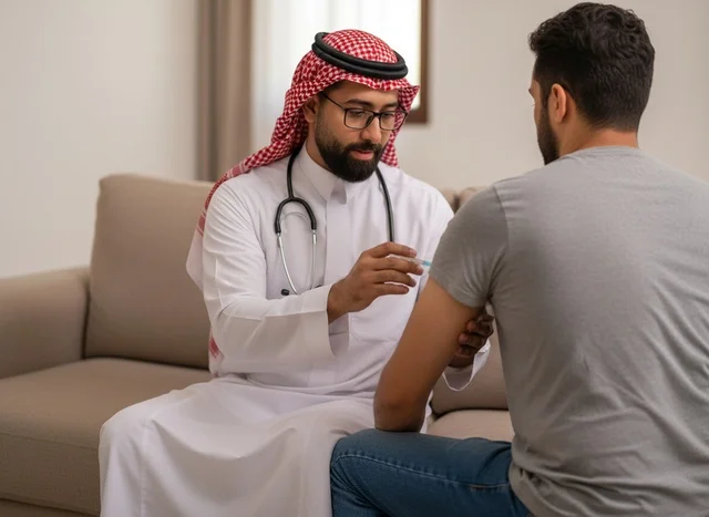 طبيب سعودي يقوم بتطعيم مريض في المنزل