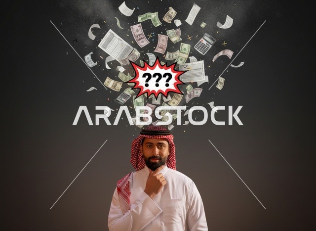 رجل سعودي يفكر في المصاريف والديون المالية