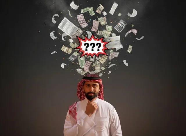 رجل سعودي يفكر في المصاريف والديون المالية