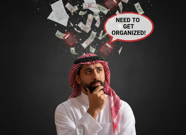 رجل سعودي يفكر في تنظيم الأموال والحسابات المالية