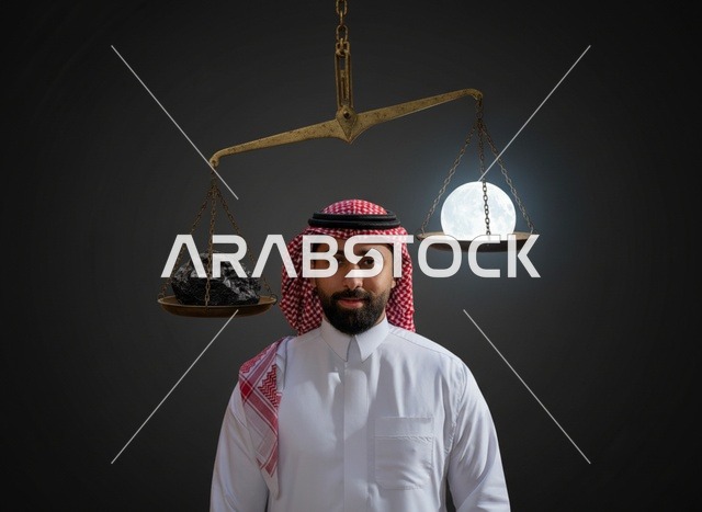 رجل سعودي مع ميزان يحمل الفحم والضوء