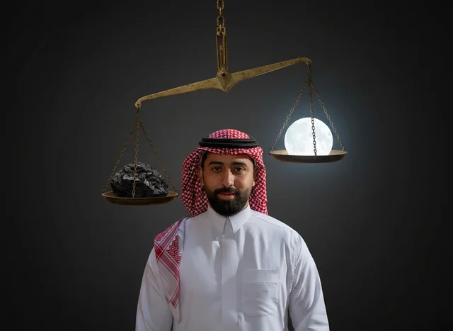 رجل سعودي مع ميزان يحمل الفحم والضوء
