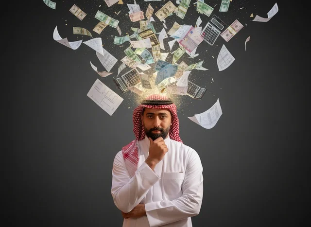 Saudi Man with Money and Finance Concept Art