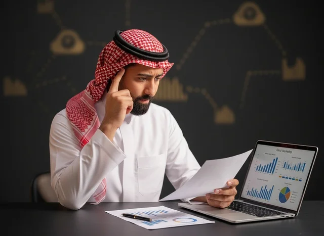 Saudi Businessman Analyzing Financial Data in Office
