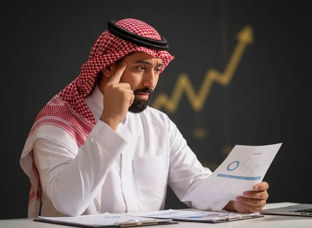 Saudi Businessman Analyzing Financial Report in Office