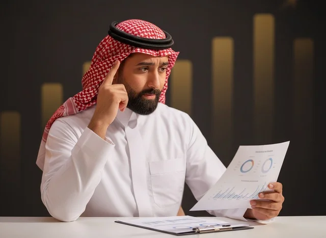 رجل أعمال سعودي يحلل الرسوم البيانية المالية