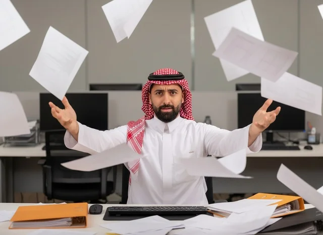 رجل أعمال سعودي تحت ضغط العمل في المكتب