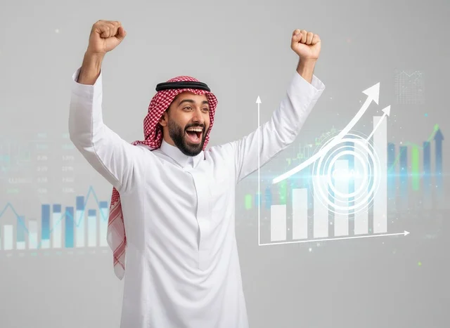 Saudi Businessman Celebrating Financial Growth and Success