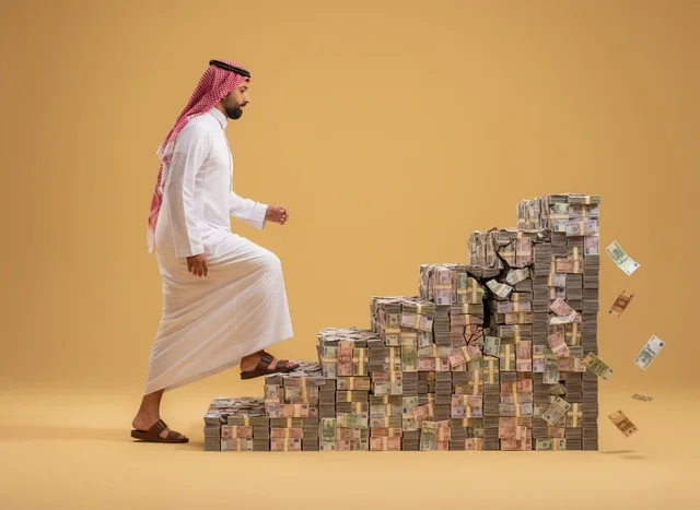 رجل سعودي يصعد سلم الأموال لتحقيق النمو المالي والنجاح رجل سعودي يصعد سلم الأموال لتحقيق النمو المالي والنجاح