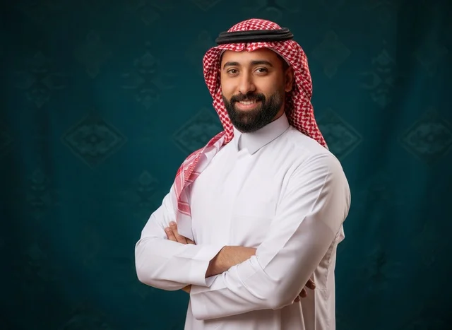 Saudi Man in Traditional Dress with Crossed Arms