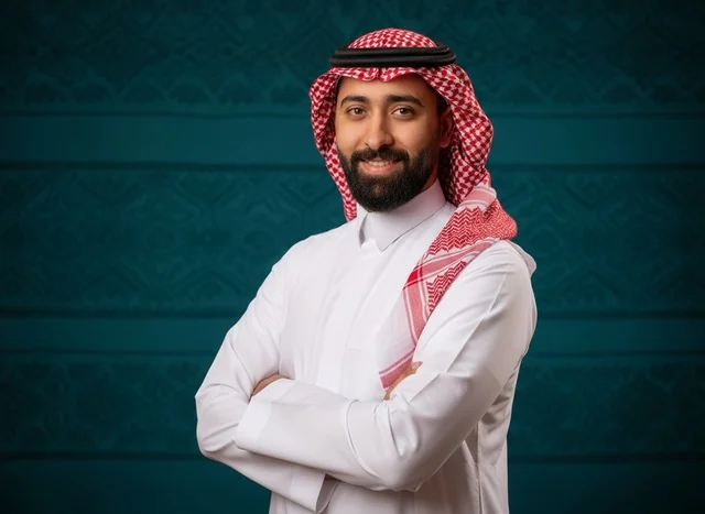 Saudi Man in Traditional Thobe and Shemagh Studio Portrait