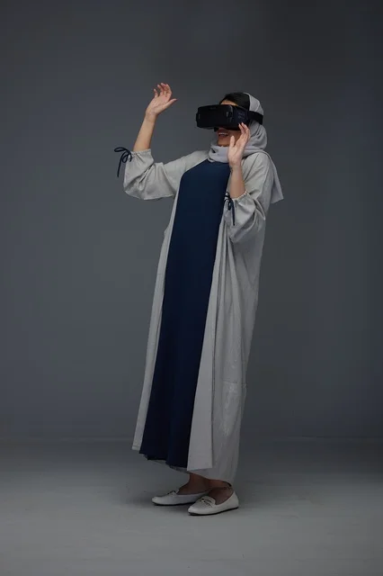 Saudi Woman Wearing VR Headset in Studio Background