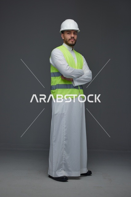 Saudi Engineer in Studio with Safety Vest and Hard Hat