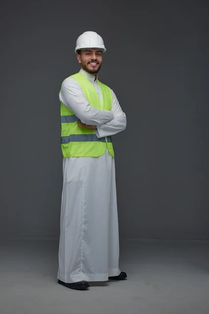 Saudi Engineer in Safety Vest and Hard Hat Portrait
