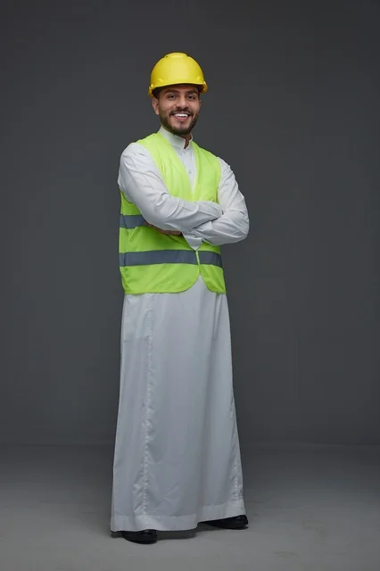 Saudi Engineer in Safety Vest and Hard Hat Studio