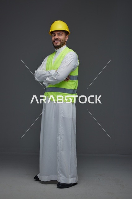 Saudi Engineer in Hard Hat and Safety Vest