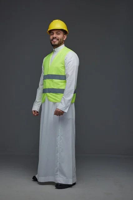 Saudi Engineer in Safety Vest and Yellow Hard Hat
