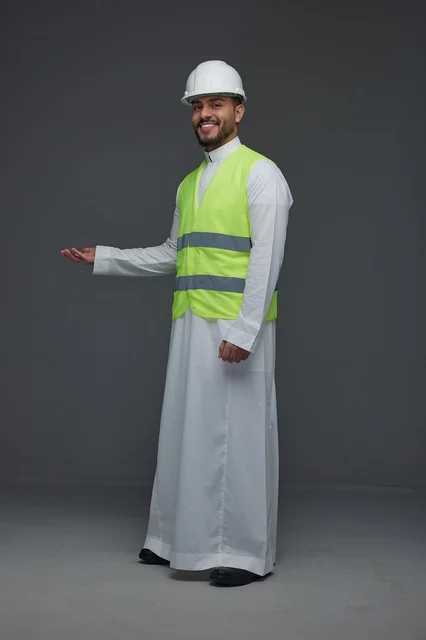 Saudi Engineer in Safety Vest and Hard Hat Studio Shot