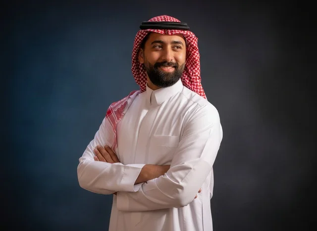 Saudi Man in Traditional Thobe Studio Portrait
