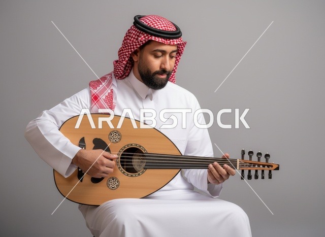 Saudi Man Playing Oud in Traditional Attire