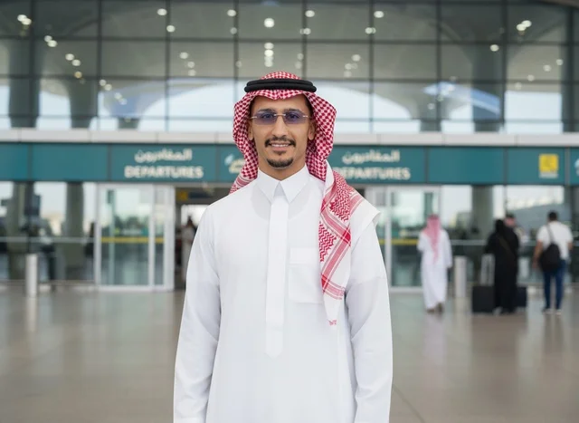 A Saudi man in the departure hall of King Khalid Airport. A Saudi man in the departure hall of King Khalid Airport.