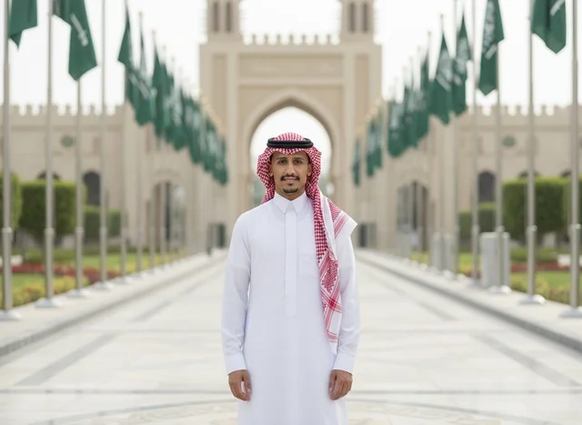 Saudi Man in Traditional Attire at Palace