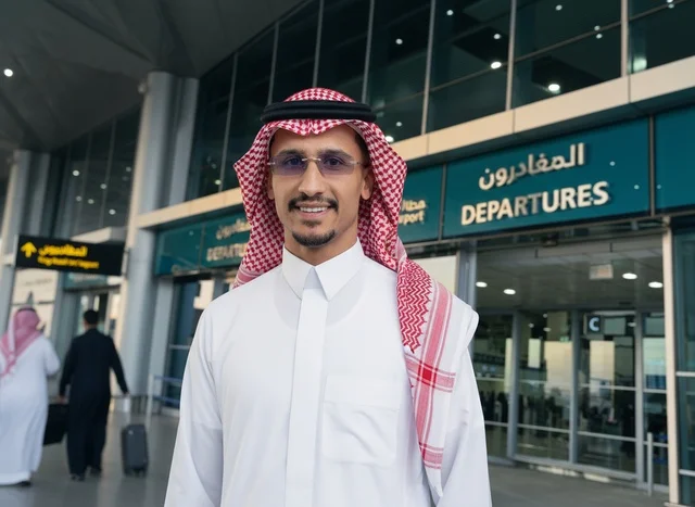 رجل سعودي في صالة المغادرين بمطار الملك خالد