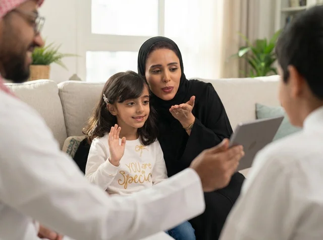 Saudi Family Video Call on Tablet at Home