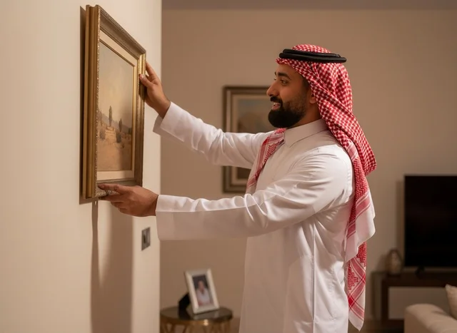 رجل  مرتدي الثوب السعودي الأبيض مع الشماغ الأحمر والعقال