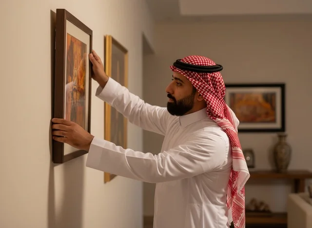 رجل  مرتدي الثوب السعودي الأبيض مع الشماغ الأحمر والعقال