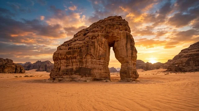 Elephant Rock AlUla Saudi Arabia Sunset Landscape