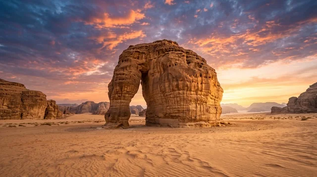 Elephant Rock AlUla Saudi Arabia Desert Sunset Landscape